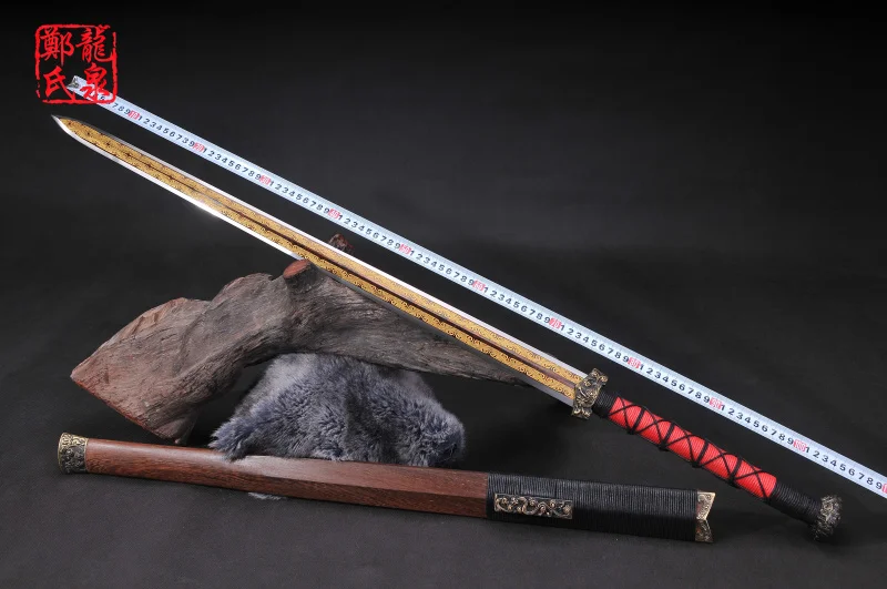 Античный китайский меч прямое лезвие складной стальной Гравированный золотой