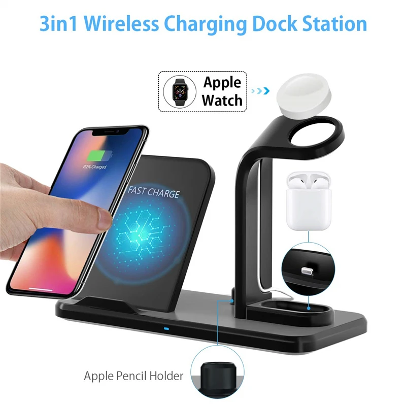 Беспроводное зарядное устройство 3 в 1 для IPhone и Apple Watch/AirPods Pencil 4 2 Qi быстрая