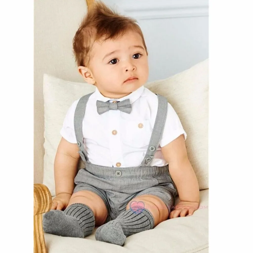 2pcs Toddler Kids Baby Boy Gentleman Outfit Formal Clothes Party Overalls Bow T-shirt Top Romper+White Bib Shorts Cotton Set |