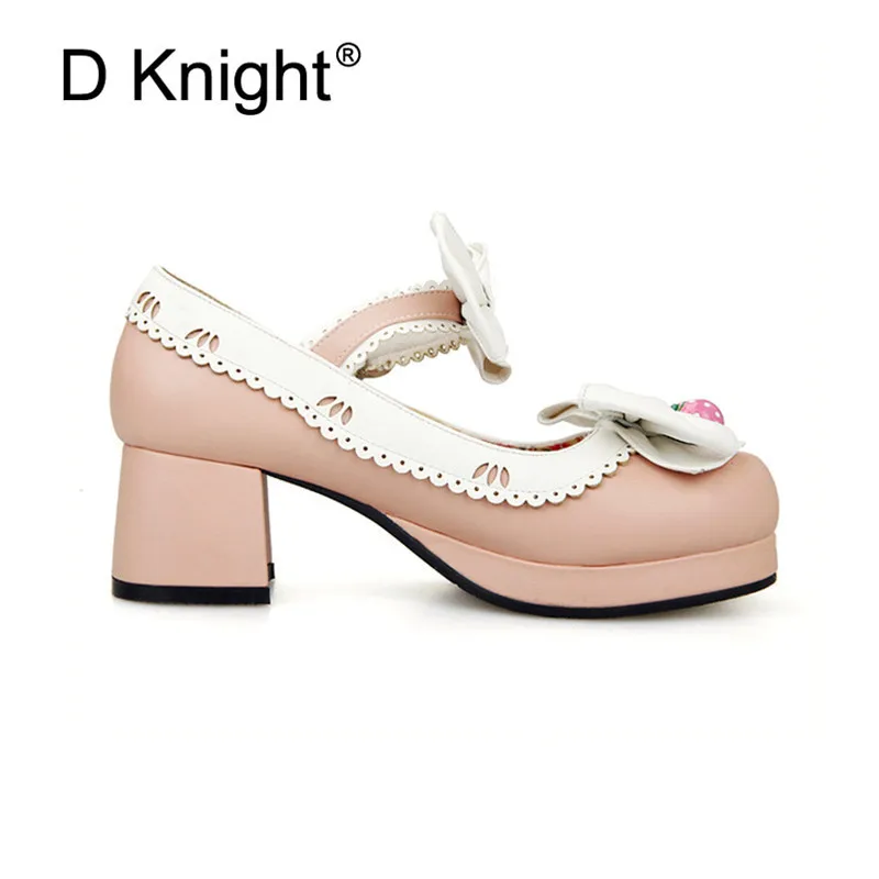 Туфли женские с бантом и ремешком на щиколотке милые туфли принцессы в японском