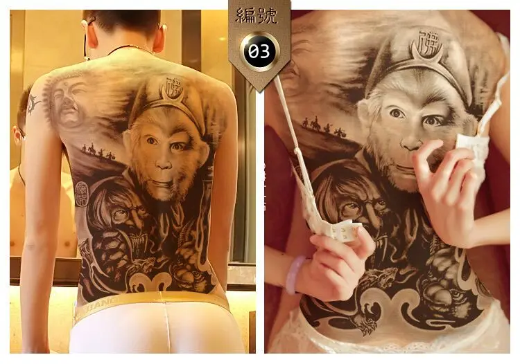 Новинка, 48*35 см, Большие Татуировки гейши, для мужчин и женщин, водонепроницаемые, большие временные татуировки, наклейки, полная спина, боди-арт, поддельные татуировки, дракон, череп - Цвет: X3