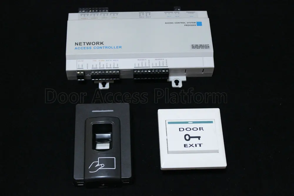 1 Door Web IP Fingerprint reader+Electro Drop Bolt Lock+Network controller panel+USB Card writer+Fire Anti exit button+Software |