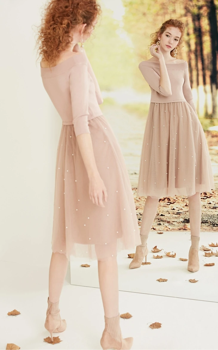 Vero Moda Новое Женское трикотажное платье с 3/4 рукавами и открытыми плечами | 318346521