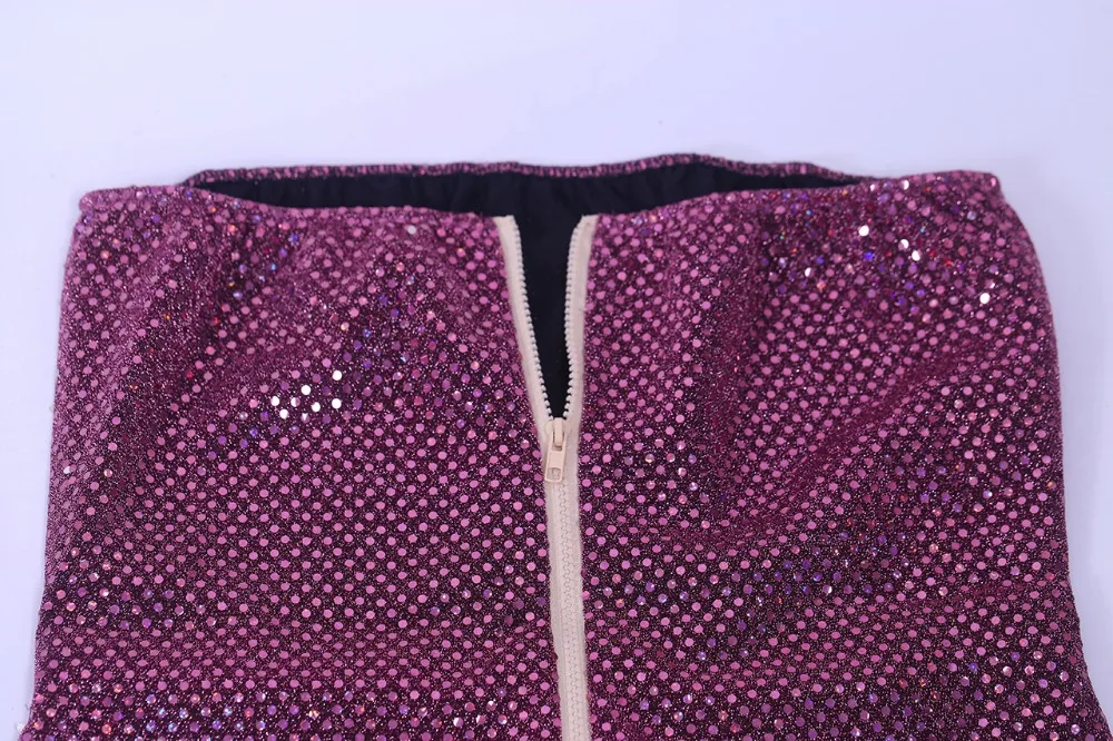 

Pink Lovely Sequin Women Rompers Strapless Women Sheath Women Short Jumpsuits Female Playsuits