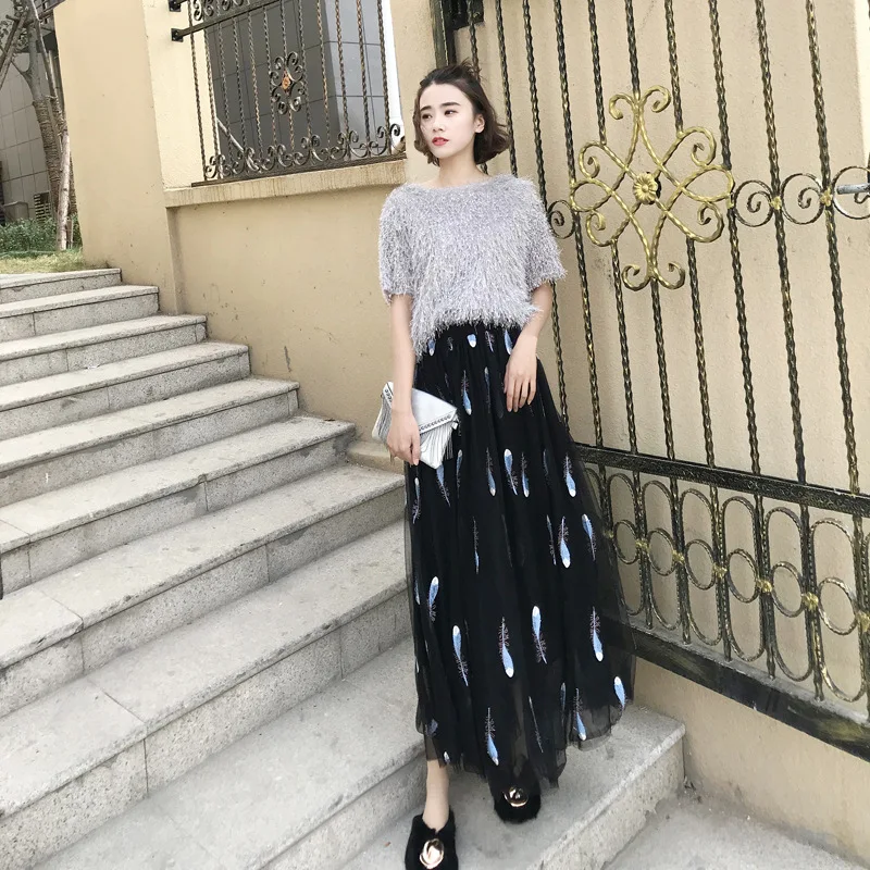 Летняя Boho 100 см длинная юбка из тюля с высокой талией женские юбки длиной до