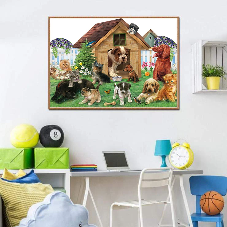 DIY 5D Diamond Mosaic Handmade Painting Cross Stitch Embroidery Patterns Rhinestones Warm Home For Dogs KBL | Дом и сад