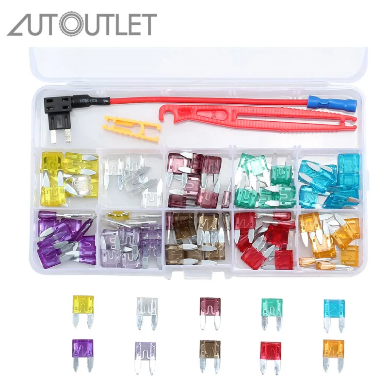 AUTOUTLET 120 шт. 10 размеров смешанный мини предохранитель для крана 5A 7.5A 10A 15A 20A 25 30A 35A