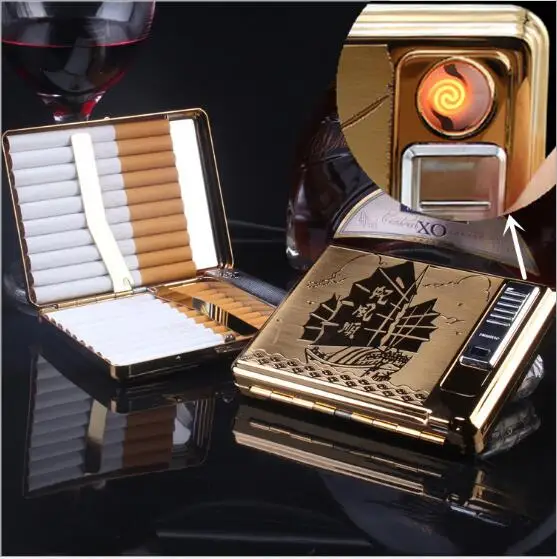 Металлическая коробка для сигарет Электронная перезаряжаемая USB Зажигалка 20