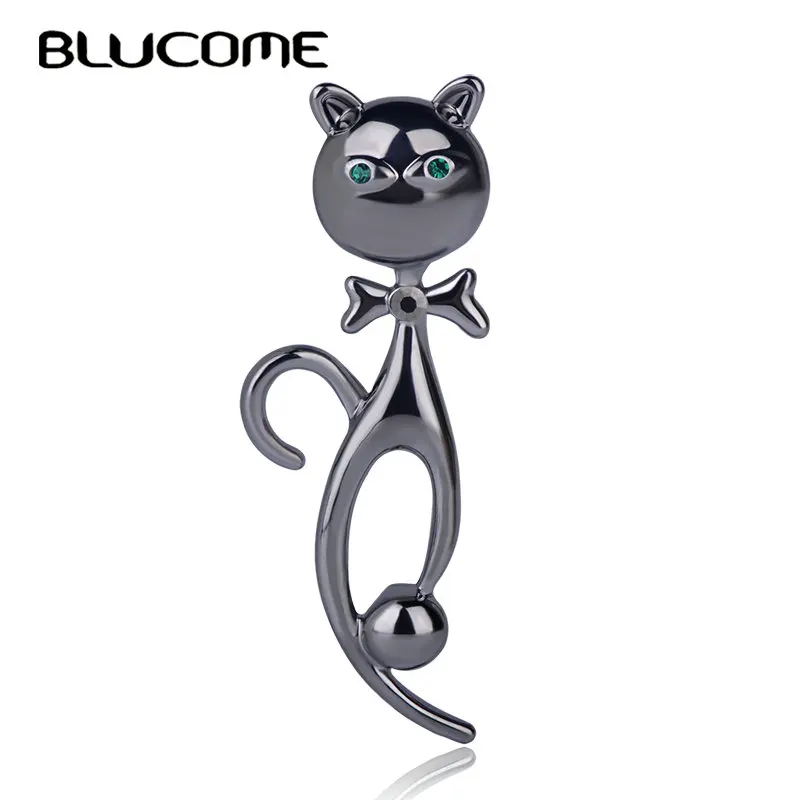 Blucome изысканный пистолет черный цвет кошка фигурная Брошь сплав кристалл
