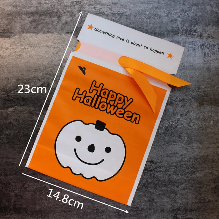 

Qianxiaozhen 50pcs Halloween Pumpkin Plastic Candy Bag Festive Party Decorations Gift Halloween Supplies Halloween Decoration