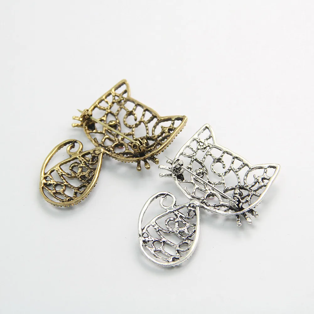 

Unisex Hollow Out Lovely Cat Brooches Animal Rhinestone Crystal Brooch Sweater Blouse Accessories For Women Men Lots 12 Pcs