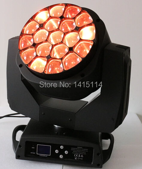 

2pcs/lot dj equipment 19*15W RGBW led hawkeye moving head zoom wash light with doub flight case full color big bee eye dj stage
