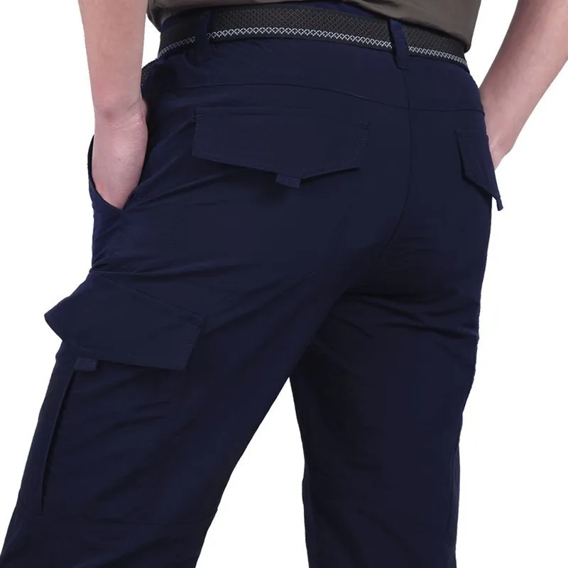 Blue With Belt Большие размеры мужские уличные быстросохнущие свободные прямые брюки с нейлоновым поясом летние скалолазание спортивные тянущиеся быстросохнущие брюки комбинезоны - Цвет: Blue With Belt