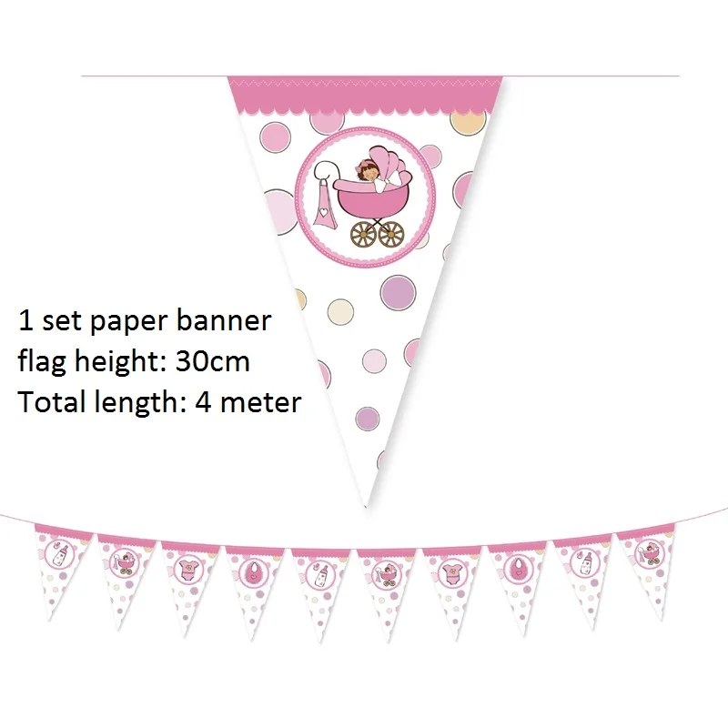 Pink paper banner Это мальчик девочка детская душевая Посуда декоративная бумага для вечеринок баннер соломинки салфетки пластиковая скатерть и набор столовых приборов - Цвет: Pink paper banner