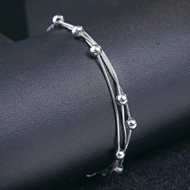 Серебряные бусины 925 пробы Крест цепи браслеты для женщин Простые крошечные