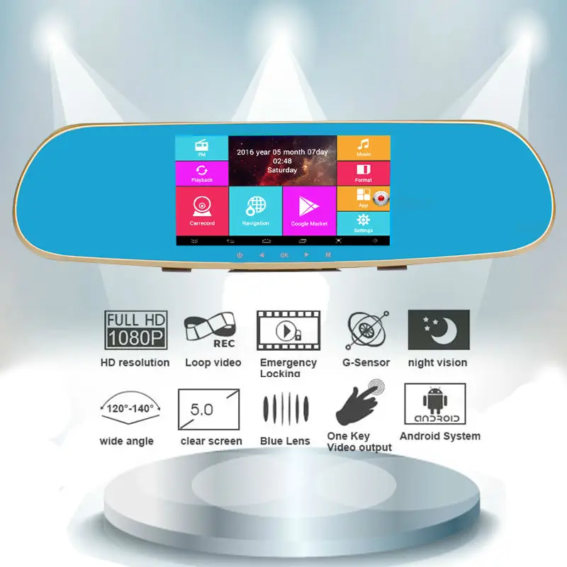 5 &quotAndroid автомобиль gps Зеркало DVR двойной камера 1080 P Allwinner четыре ядра м навигации