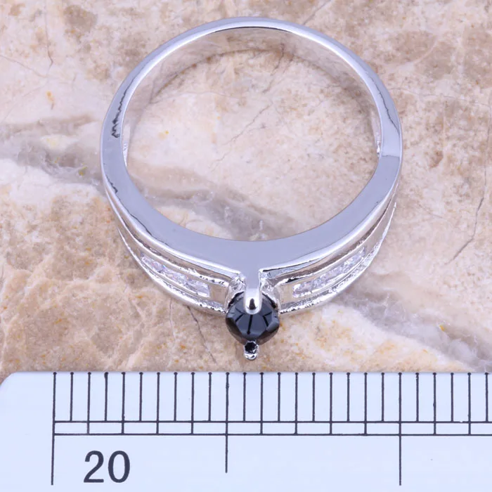Fake Three-piece Black Cubic Zirconia White CZ Silver Plated Ring Size 6 / 7 8 9 R1580 | Украшения и аксессуары