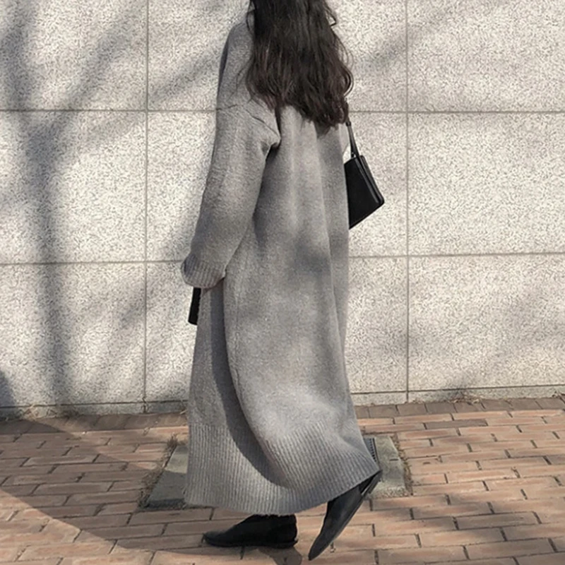 GRUIICEEN 2018 Autumn Women Long Knitting Cardigans Spring V neck Sweater Open Stitch Loose Female Jacket Coat |