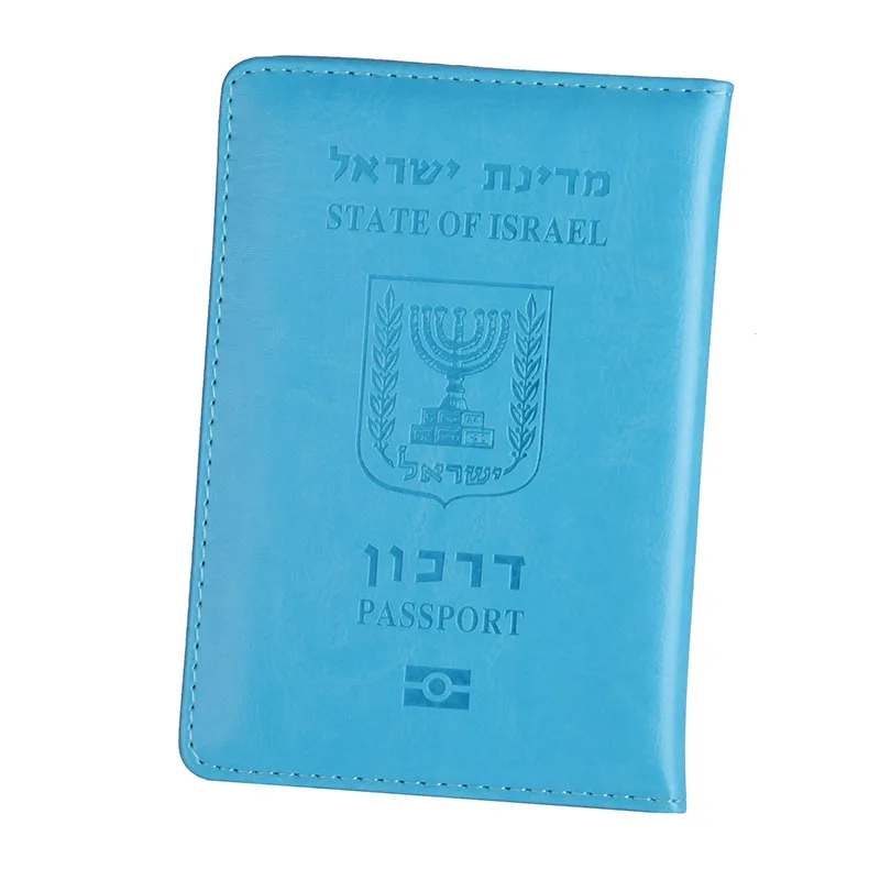 Light Blue Israel, Обложка для паспорта, разноцветный, из искусственной кожи, для путешествий, иврит, паспорт, кредитный держатель для карт чехол, паспорт, кошелек для мужчин и женщин - Цвет: Light Blue