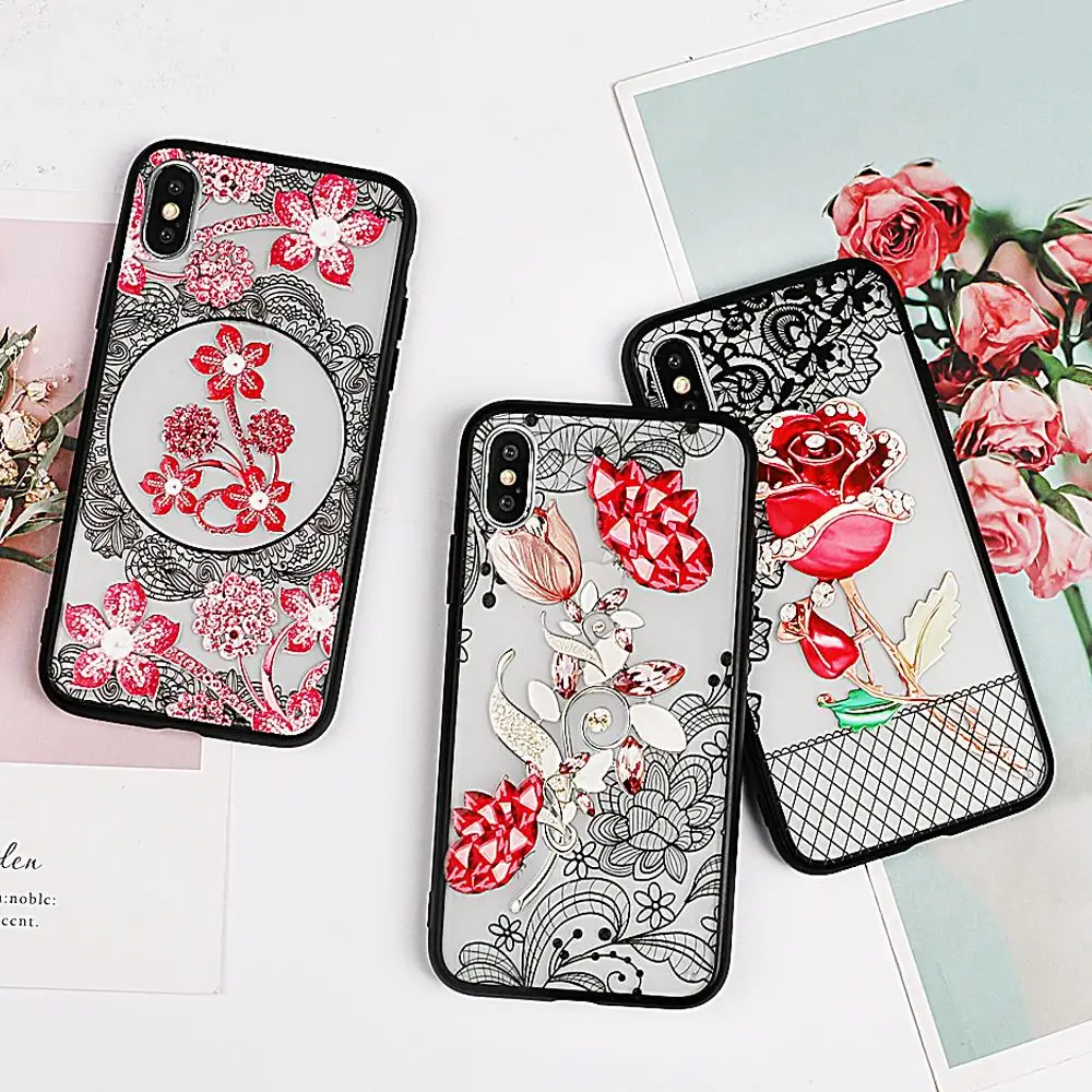 Винтажный чехол с вышитыми цветами для iPhone XS XR Max X 8 7 6 6S Plus TPU + PC полным корпусом