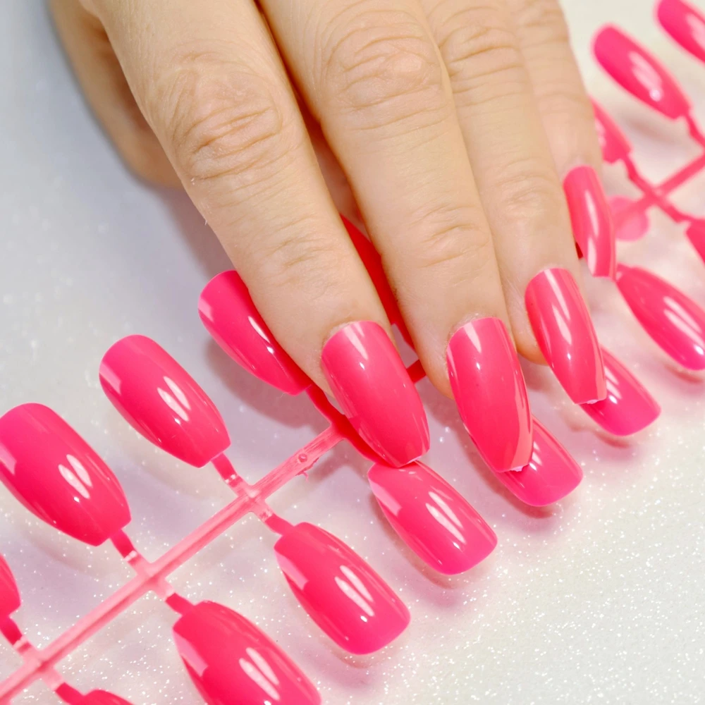 24 шт. ярко розовые длинные искусственные ногти с полным покрытием|false nails full cover|nail