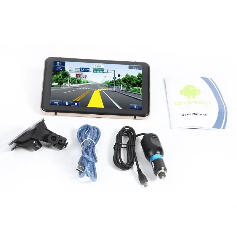 Android 4,4 7 дюймов gps навигация Сенсорный экран 800*480 пикселей Встроенный микрофон Bluetooth WiFi AV-IN Sat Nav Автомобильный видеорегистратор