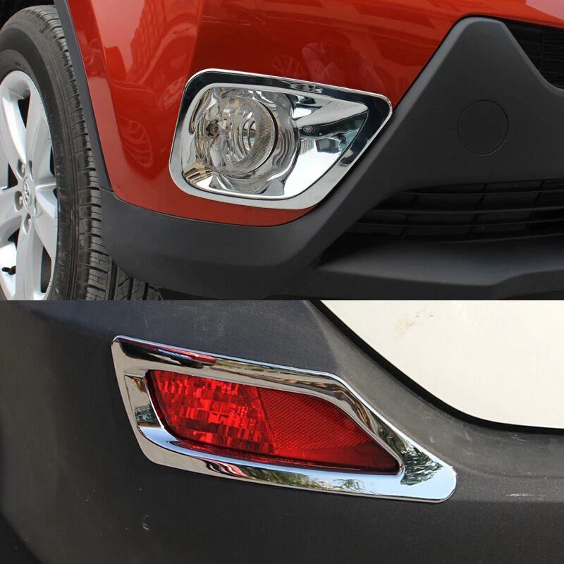 

For Toyota RAV4 RAV 4 Chrome Front + Rear Fog Light Lamp Foglight Cover Trim Bumper Garnish Molding Bezel Ring 2in1 2013-2015