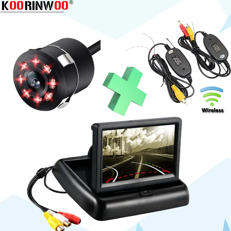 

Koorinwoo 4.3" Intelligent Dynamic Trajectory Parking Car Rear View IP68 Infrared Blind Zone Side View Camera Folding Monitor