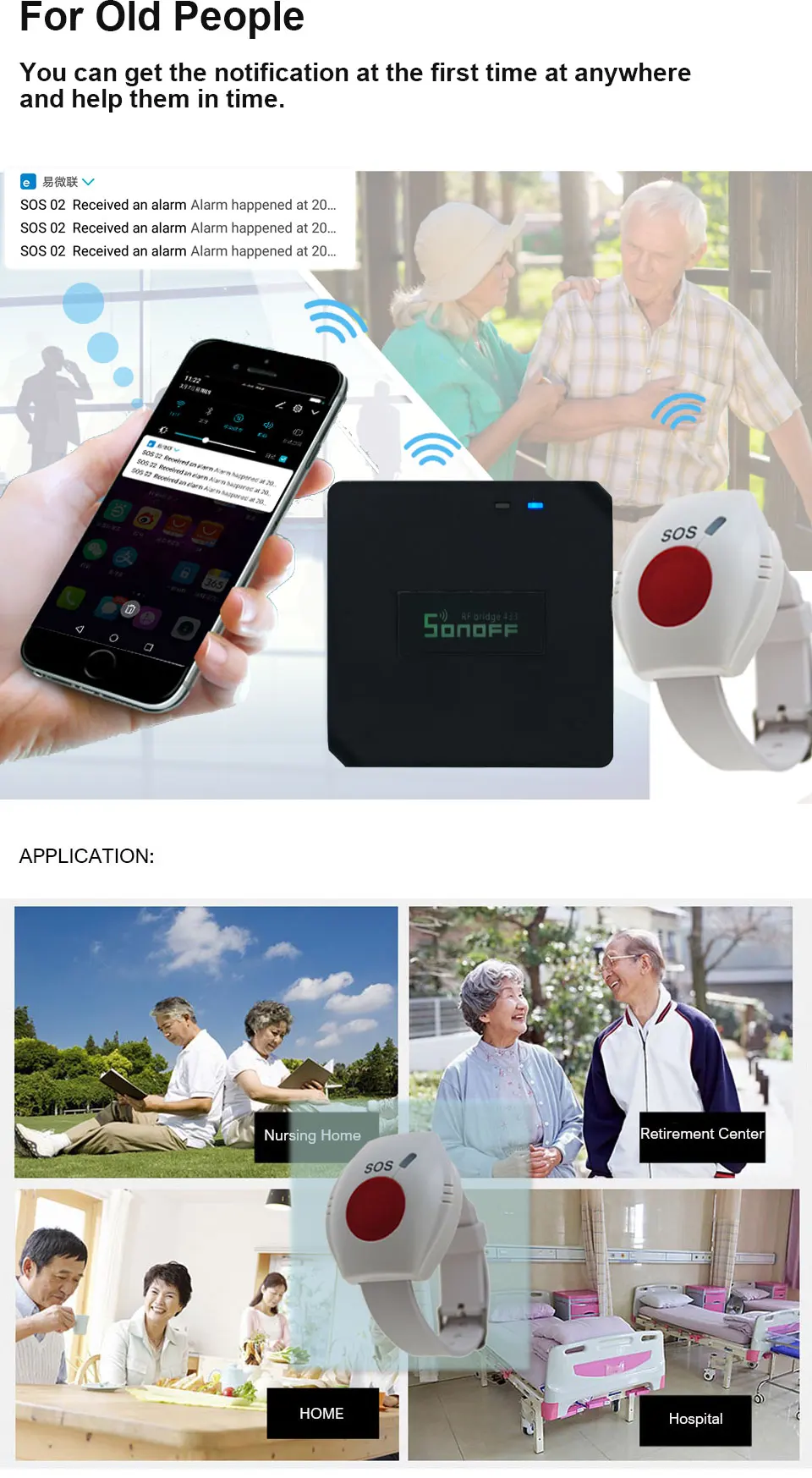 Topvico Wi-Fi кнопка паники для пожилых людей RF 433 МГц SOS Аварийная сигнализация беспроводной часы браслет пожилых людей Android IOS приложение