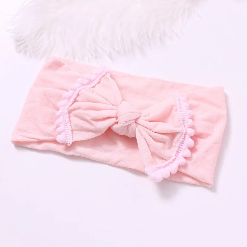 150pcs/lot Soft Nylon Bow Headband with Pompom Trim Top Knot Head Wraps Big Hair Band For Babys | Детская одежда и обувь