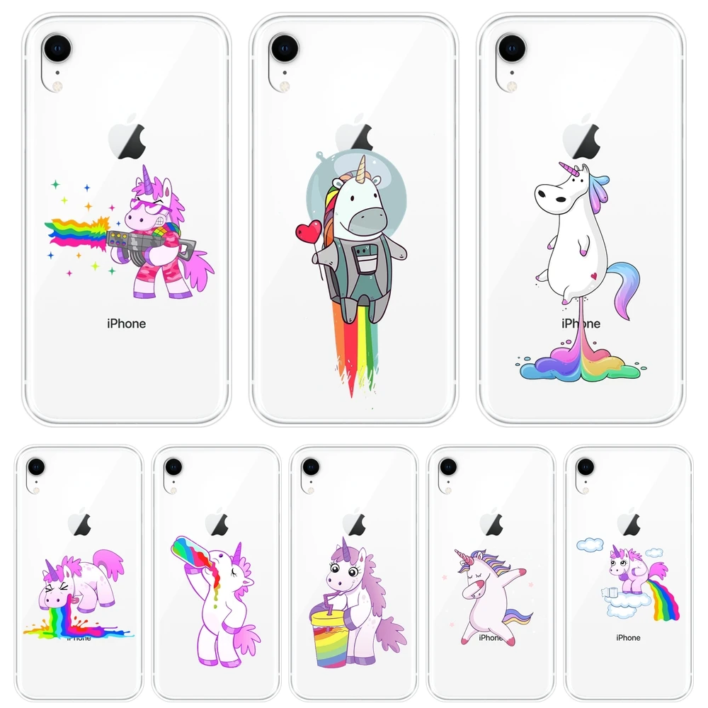 Мягкий ТПУ чехол для iPhone X XR XS MAX 8 7 6 S Забавный Kawaii Единорог силиконовый Plus