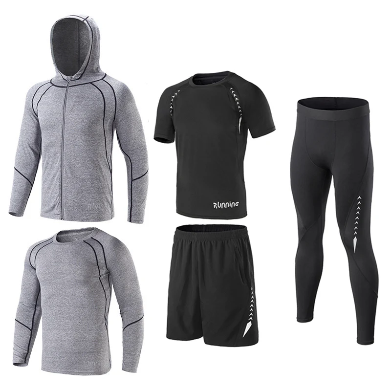 5pcs gray set Новинка; Детские комплекты для бега; Молодежный Спортивный комплект для баскетбола, спортзала; одежда для фитнеса; шорты; теннисные рубашки; леггинсы; куртки; костюм; футболка; одежда - Цвет: 5pcs gray set