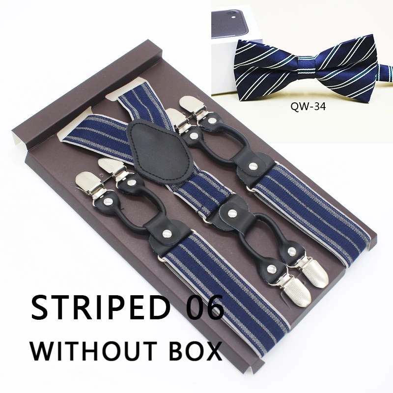 STRIPED 06 Мужские подтяжки набор новые подтяжки с галстуком-бабочкой винтажные повседневные 6 зажимов подтяжки брюки ремень подарок для отца/мужчины - Цвет: STRIPED 06