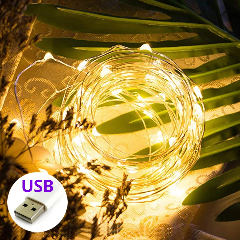 Светодиодный Рождественский светильник s 10 м 100 светодиодов USB или аккумулятор