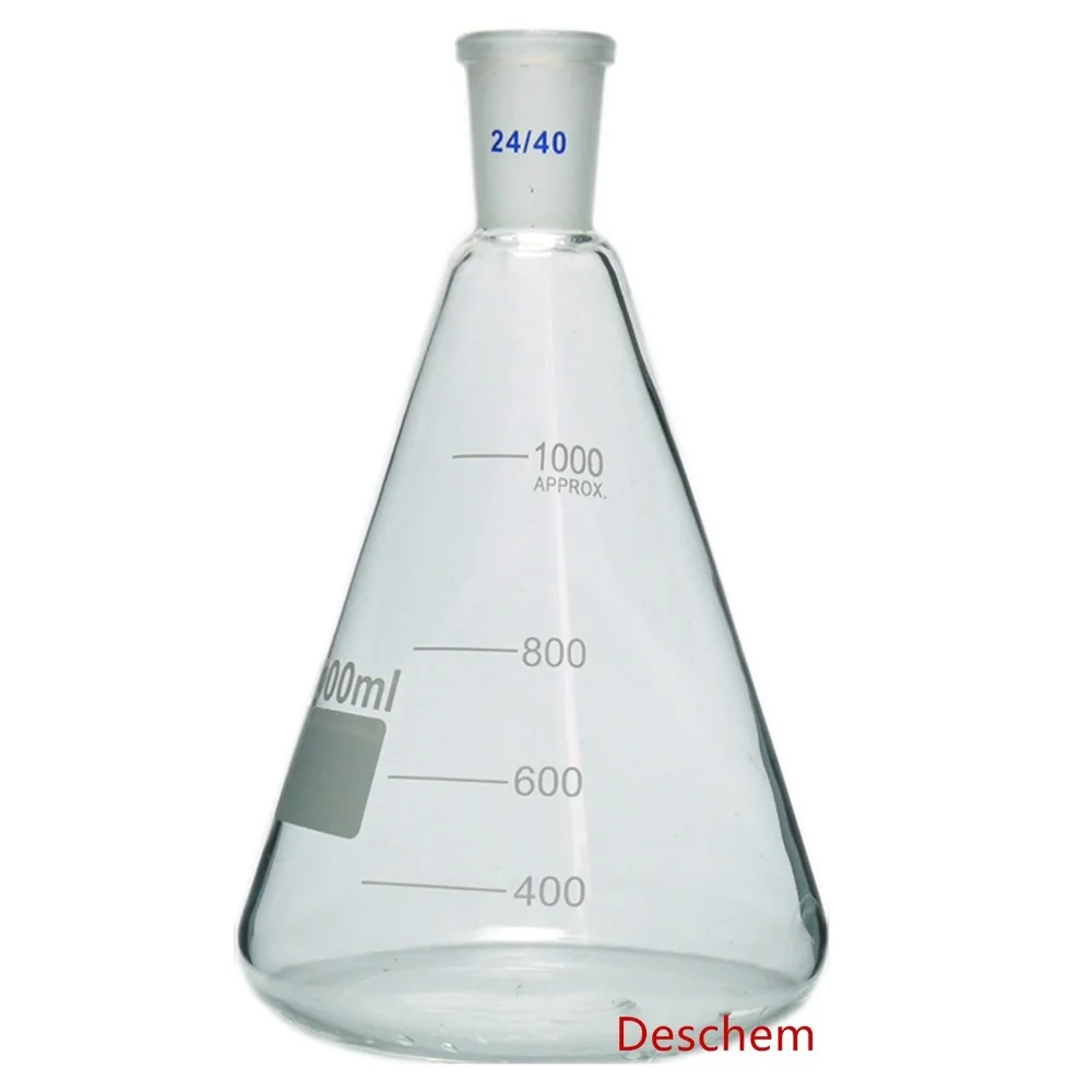 1000 мл 24/40 стеклянная фляжка Erlenmeyer 1л коническая бутылка посуда для сухой