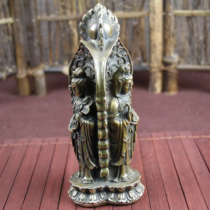 Китай Медь 3 лица Kwan-yin guan yin статуя Будды бесплатная доставка | Дом и сад