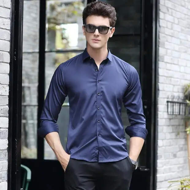 Мужская рубашка с длинным рукавом однотонная 4XL | одежда