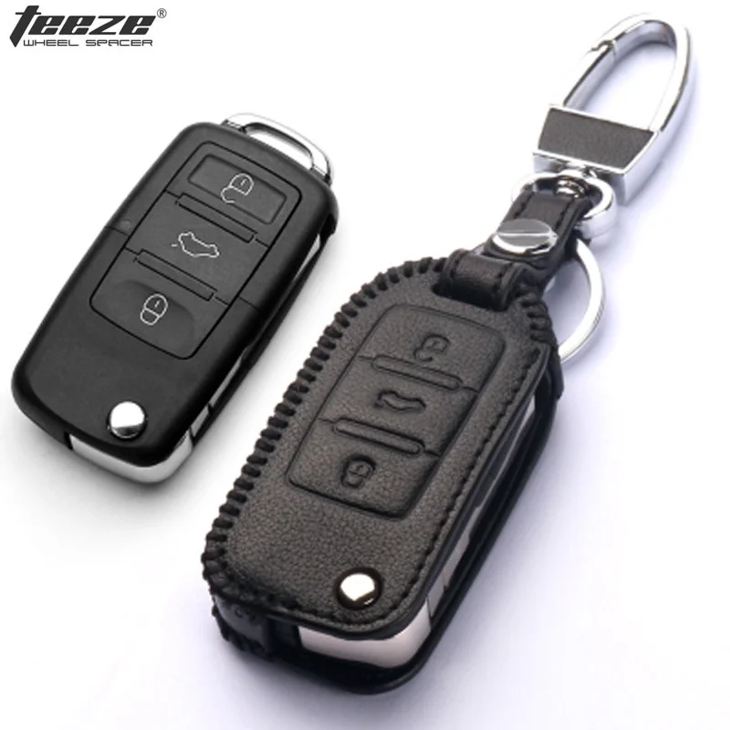 

Teeze New 3 Buttons PU Leather Remote Keychain Holder Case Cover For Skoda Series A