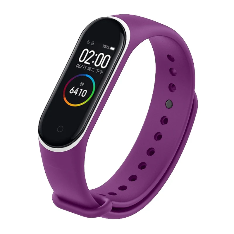 Purple white Яркие силиконовые часы, ремешок для Xiaomi mi, браслет 4, браслет для mi Band 4, часы, двойной цвет, сменный ремешок на запястье - Цвет: Purple white