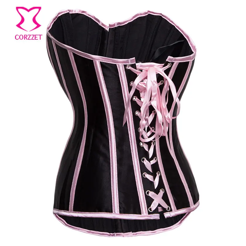 Женский классический черный атласный корсет с розовым ободком|corset blue|corset whitesatin