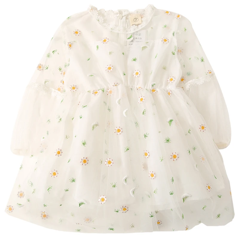 Baby Girl Dress 2018 Summer New Korean Princess Lace Stitching Embroidery Fairy Mesh Long-sleeve Birthday | Детская одежда и обувь