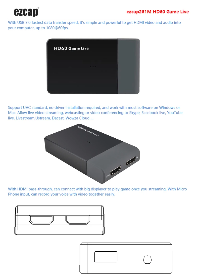 USB 3,0 видео захвата HD60 игра потоковая трансляция в прямом эфире микрофон HDTV HDMI кабель для xbox один PS3 PS4 для телефона из поликарбоната с AMCAP Vmix последнюю версию Wirecast