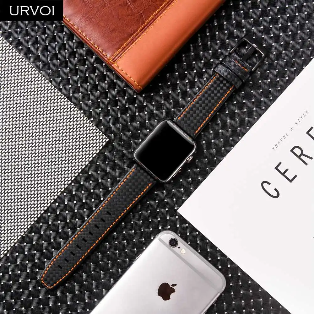 Ремешок URVOI для Apple Watch series 6 SE 5 4 3 21 кожаный ремешок из углеродного волокна iwatch