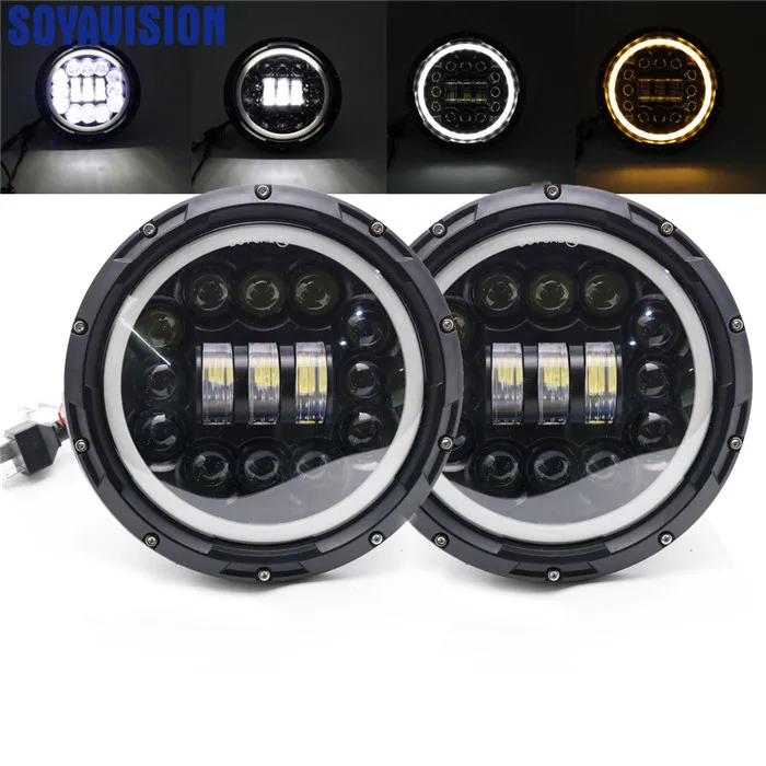 2pcs black 7 дюймов 90 Вт светодиодный налобный фонарь для Land Rover Amber White Halo Angle Eyes светодиодный налобный фонарь 12 В для Jeep Wrangler JK для lada niva - Цвет: 2pcs black