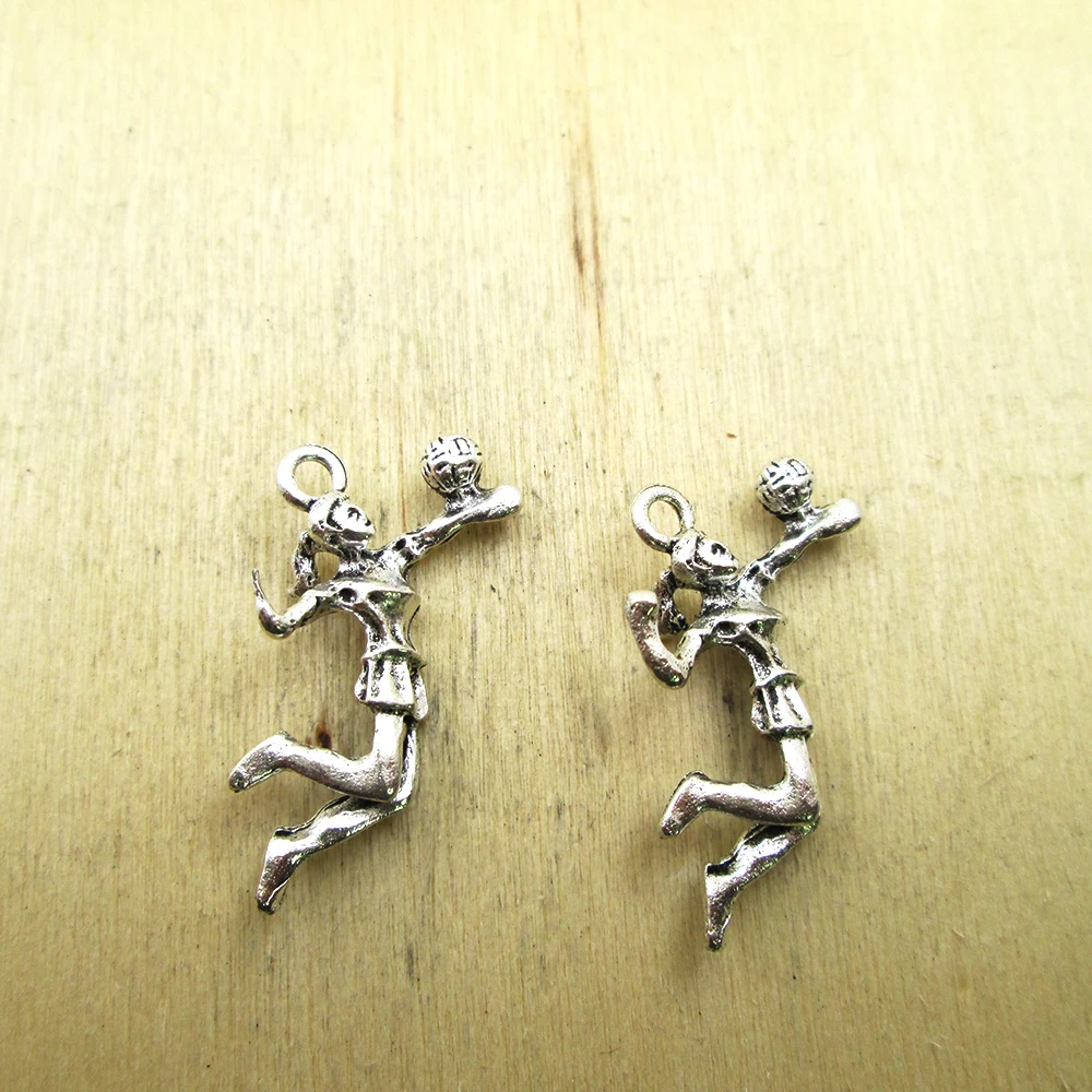 10 шт. 28x19mmvolleball Players Charms 3D волейбольные Подвески DIY ожерелье/браслеты античный