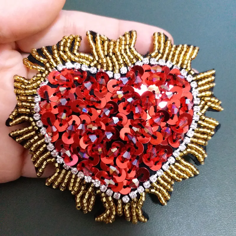 3D Handmade beaded flower Patches for clothing DIY sew on sequin rhinestone heart parches Beaded applique cock patch | Дом и сад