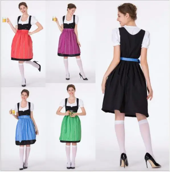

Women Oktoberfest Dirndl Dress Adult Halloween Party shirt skirt apron suit Outfit High Quality German Beer Maid Costume