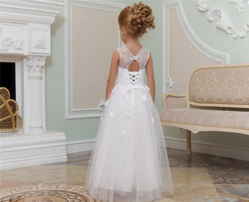 Best Princess Dress For Parties Ilussion Back Fabulous Flower Girl with Floral Appliques Pageant Gowns Vestidos De Fiesta | Свадьбы и