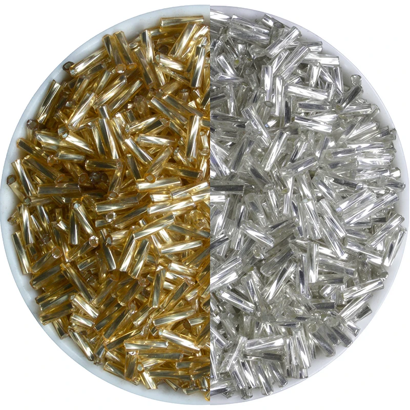 

Gold Silver Color Silver Lined Bugle Czech Glass Seed Spacer Beads 500pcs/lot Austria Crystal 2x6mm Long Tube Beads For DIY