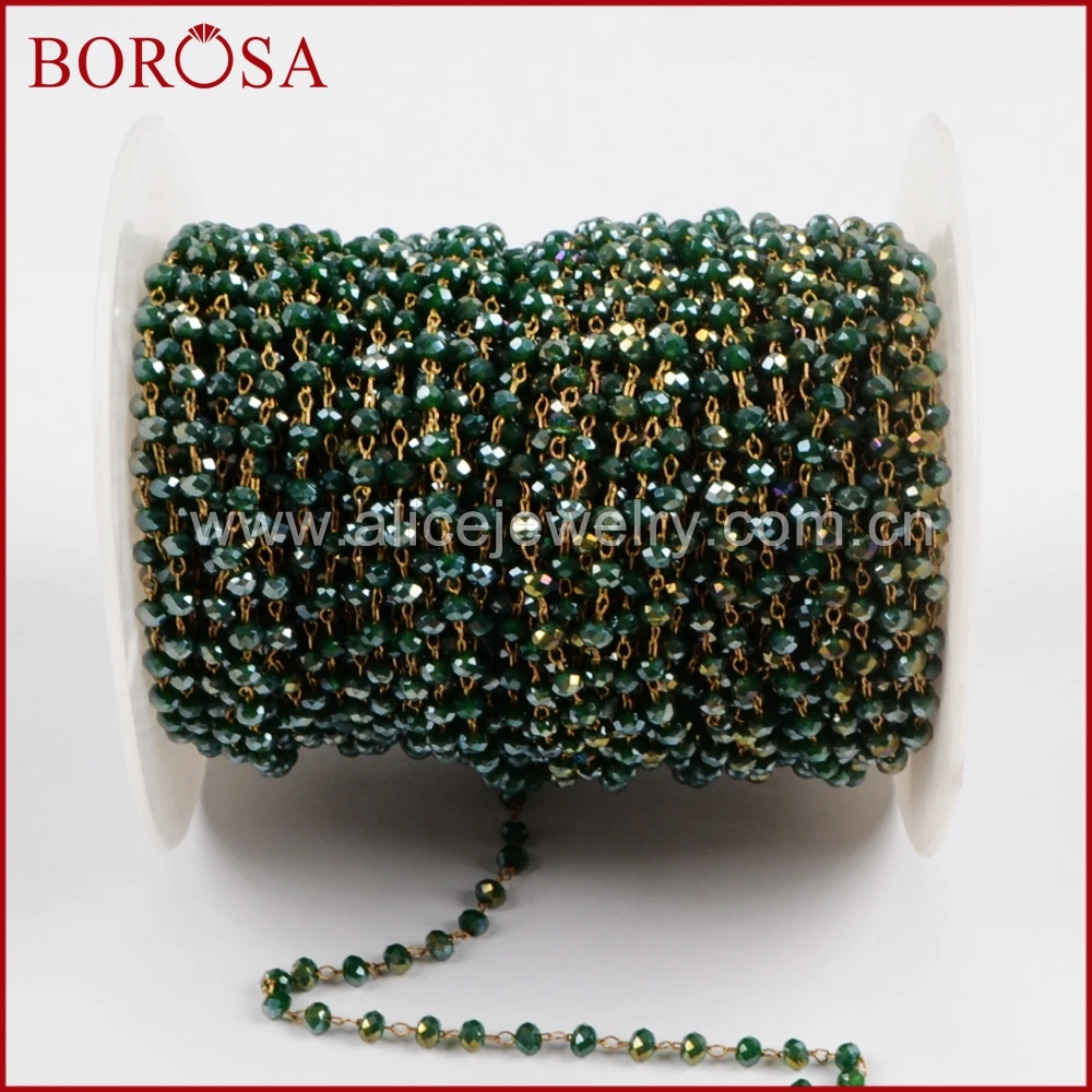 Borosa цепочки золотистого цвета или серебристого 3 мм Зеленые Бусины стеклянные